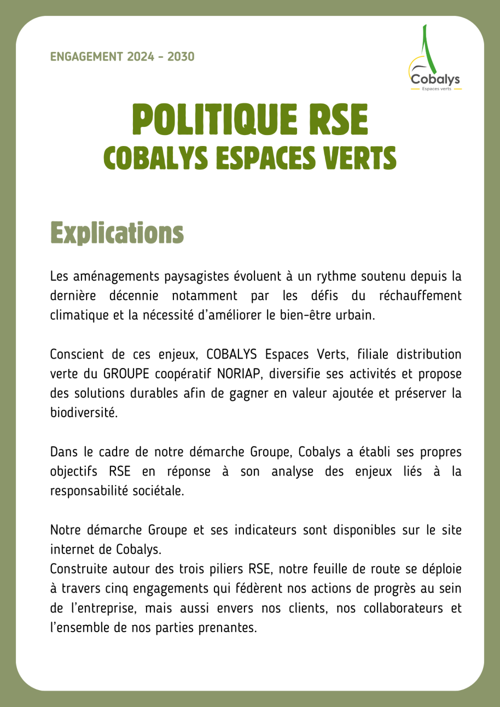 La politique RSE de Cobalys : partie 1