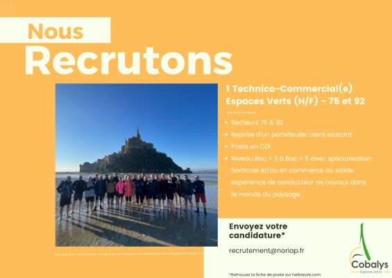 Offre d'emploi : Technico-Commercial Espaces Verts H/F - Secteurs 75 & 92